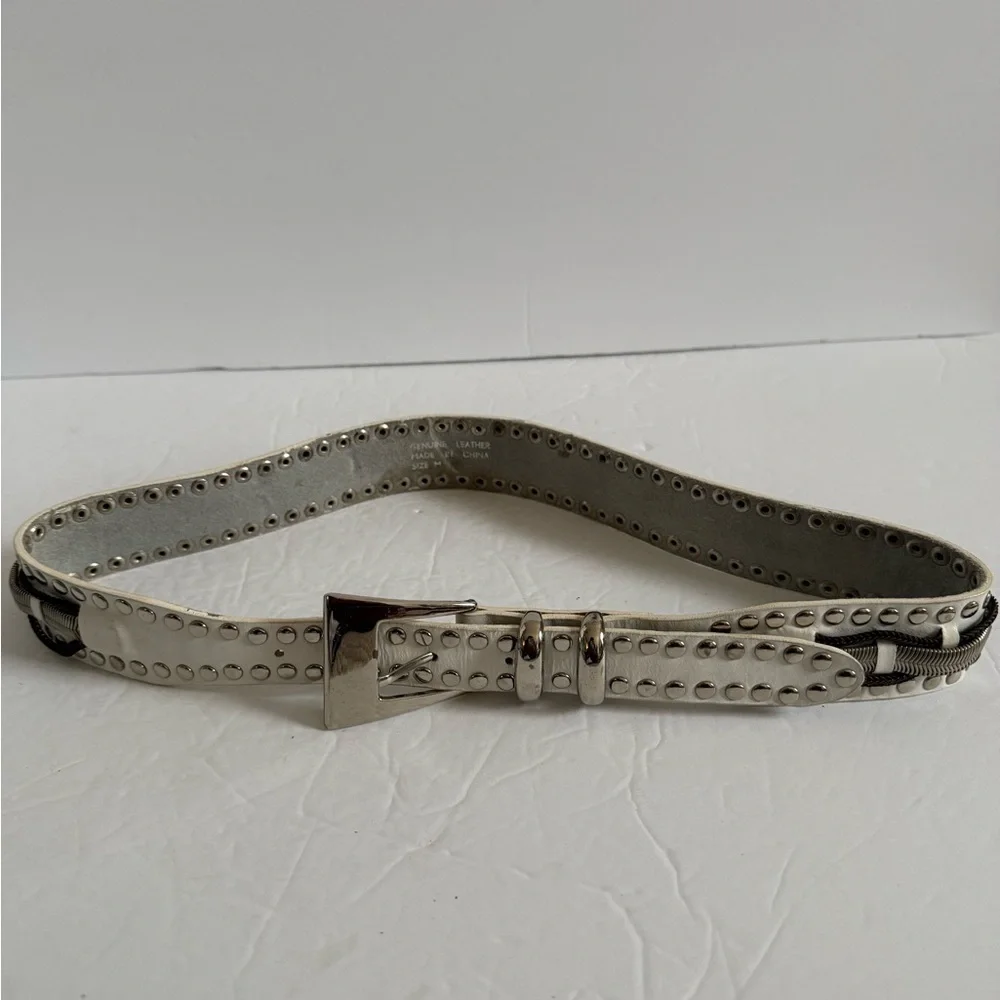 Genuine Leather White Studded Belt Western Cowgirl Country Women - Size M